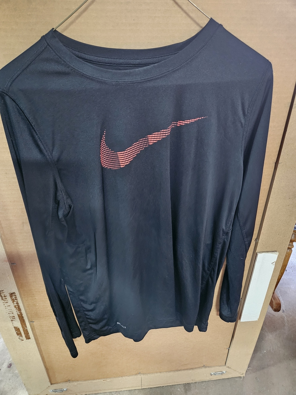 Nike Black Long-Sleeve Tee with Red Swoosh